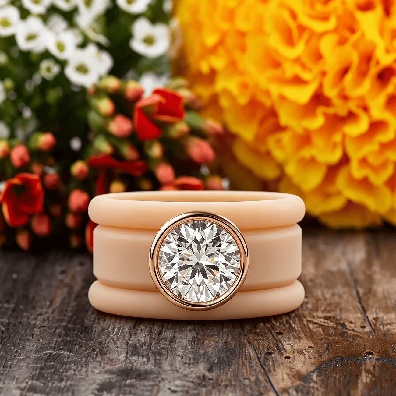 3pc 14K Golden Plated Khaki Silicone Stackable Engagement Ring Set